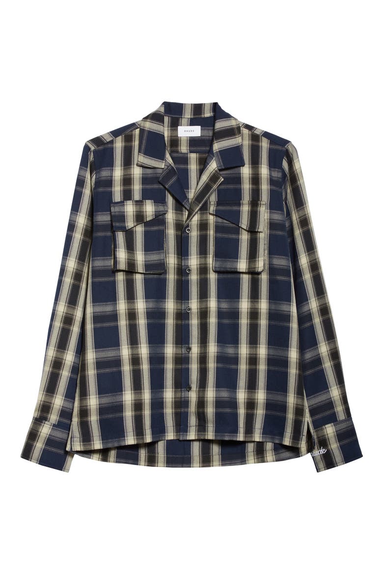 Plaid Button-Up Twill Overshirt, Alternate, color, BLUE/BLACK