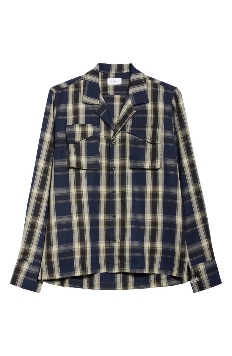 Rhude Plaid Button-Up Twill Overshirt, Alternate, color, 