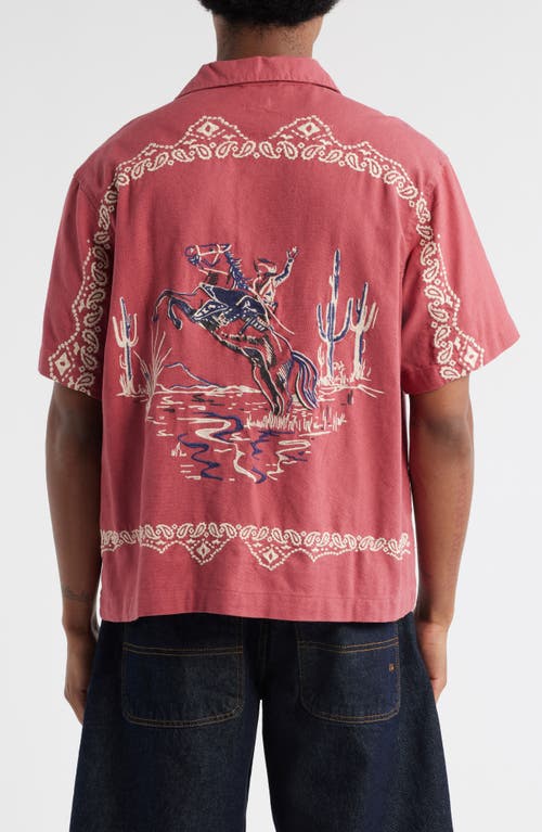 BDG URBAN OUTFITTERS BDG URBAN OUTFITTERS COWBOY EMBROIDERED SHORT SLEEVE COTTON BUTTON-UP SHIRT
