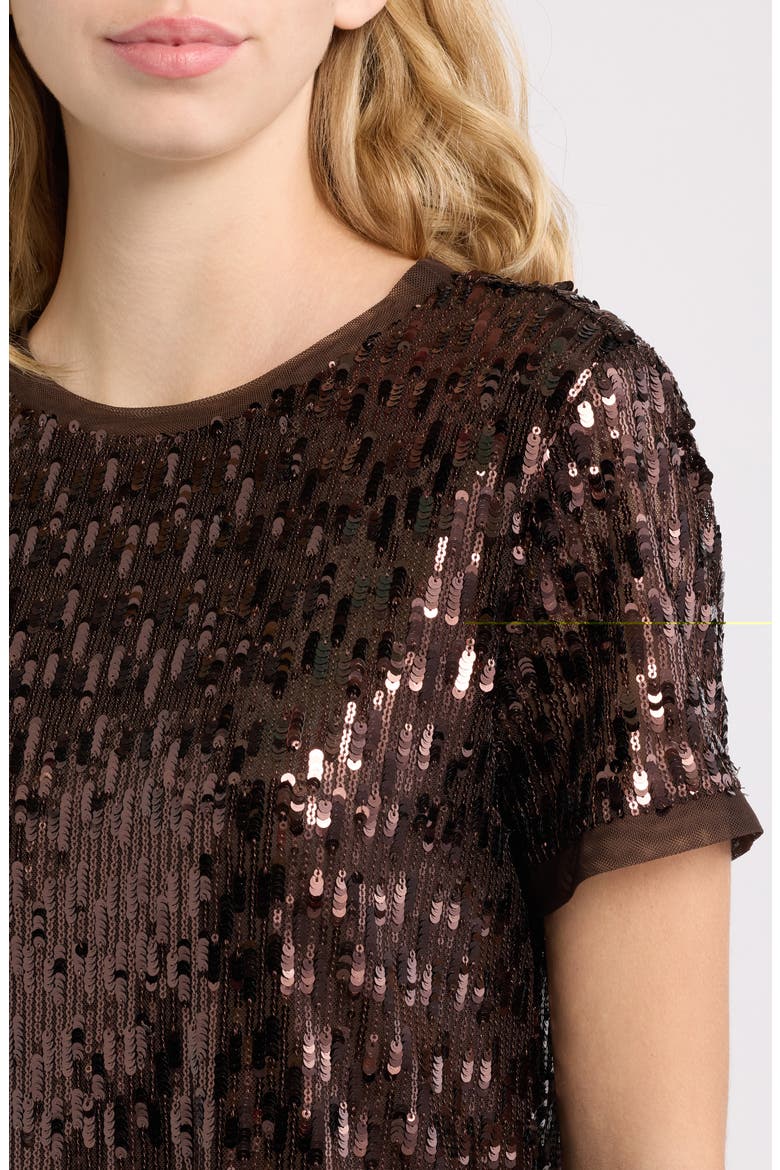 Sequin Short Sleeve Top, Alternate, color, DEEP MAHOGANY