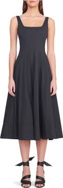 STAUD Wells Stretch Cotton Poplin Midi Fit & Flare Dress