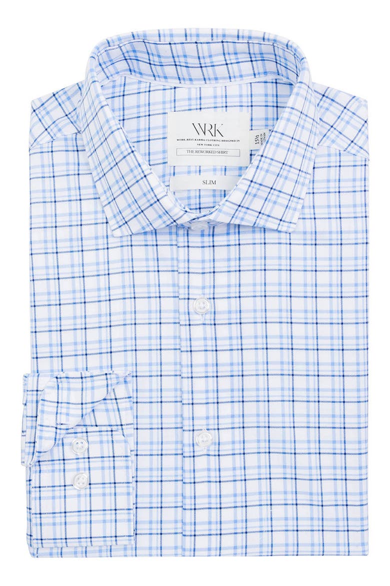 Slim Fit Plaid Reworked Dress Shirt, Alternate, color, WHITE/ BLUE