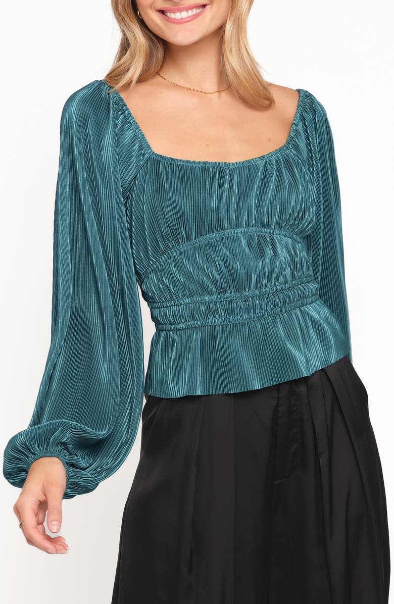 Petal & Pup Ceppia Plissé Long Sleeve Top, Main, color, Green