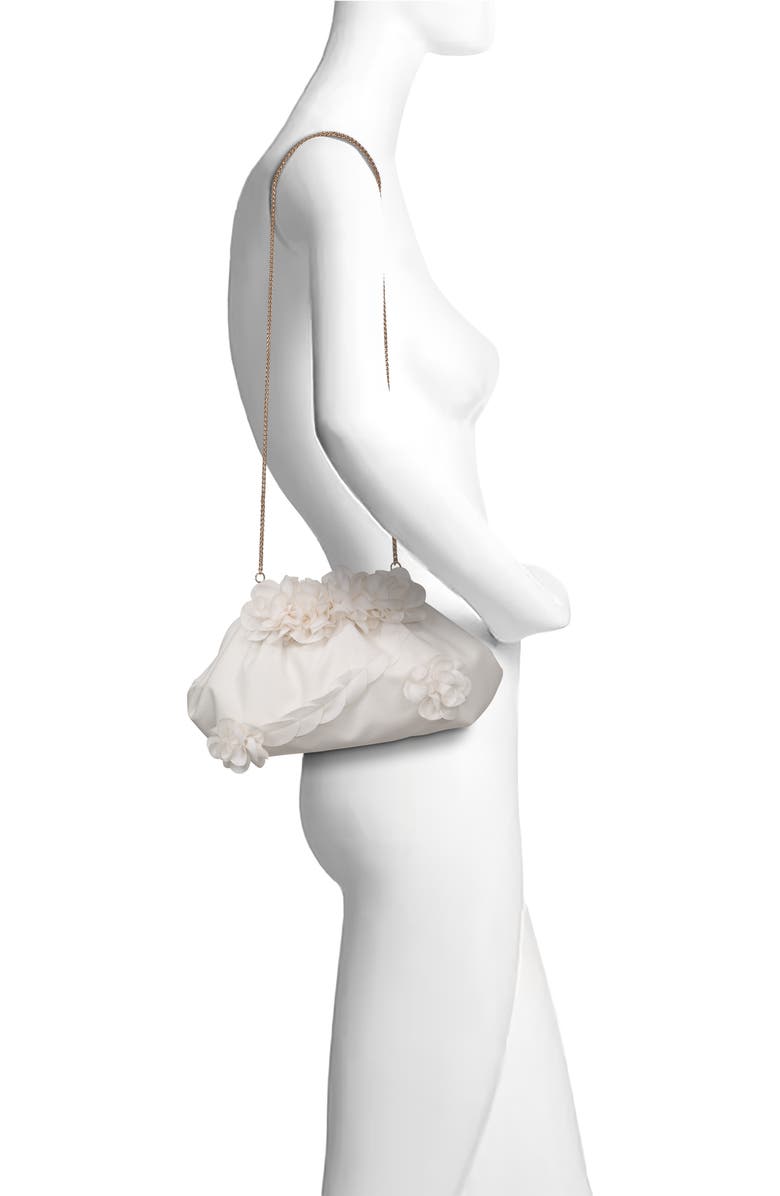 Jewel Badgley Mischka Violet Jacquard Satin Floral Applique Pouch Clutch, Alternate, color, Soft White