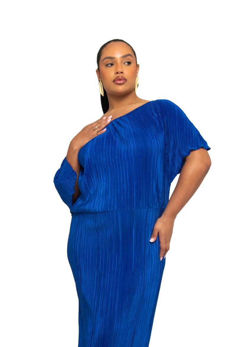 Off-The-Shoulder Plisse Midaxi Dress, Alternate, color, Cobalt Blue