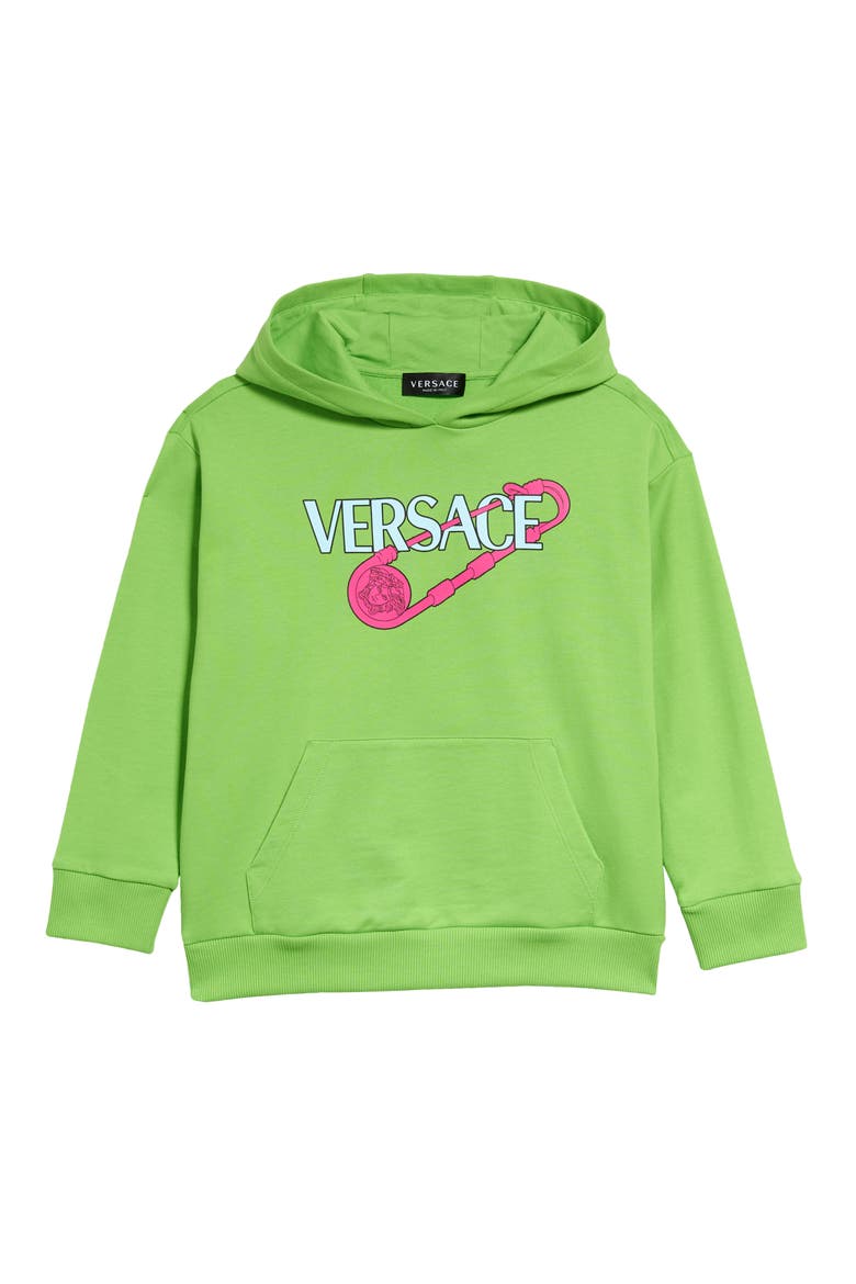 Kids' Safety Pin Logo Graphic Cotton Hoodie, Main, color, ACID MULTICOLOR