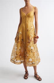 Zimmermann Momentum Floral Corded Linen & Silk Organza Midi Dress