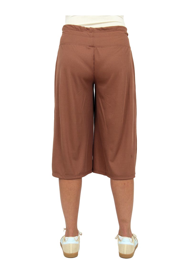Womens Basic Ribbed Knit Drawstring Flared Capri Pants, Alternate, color, Mocha