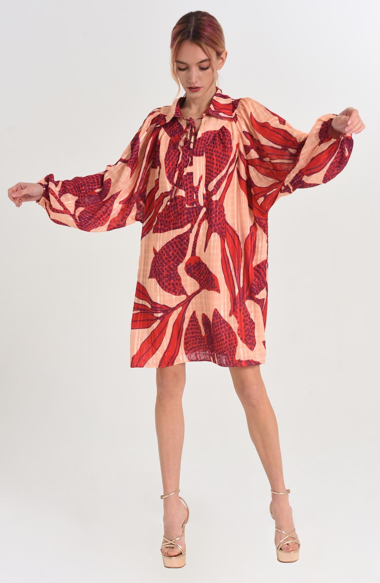 CIEBON Elisa Print Long Sleeve Shirtdress, Alternate, color, Red Multi