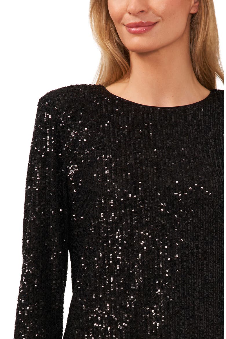 Sequin Long Sleeve Top, Alternate, color, RICH BLACK
