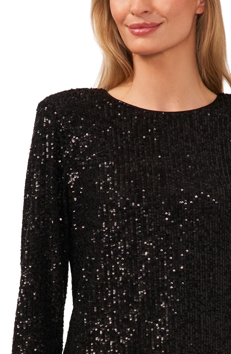 CeCe Sequin Long Sleeve Top, Alternate, color, Rich Black
