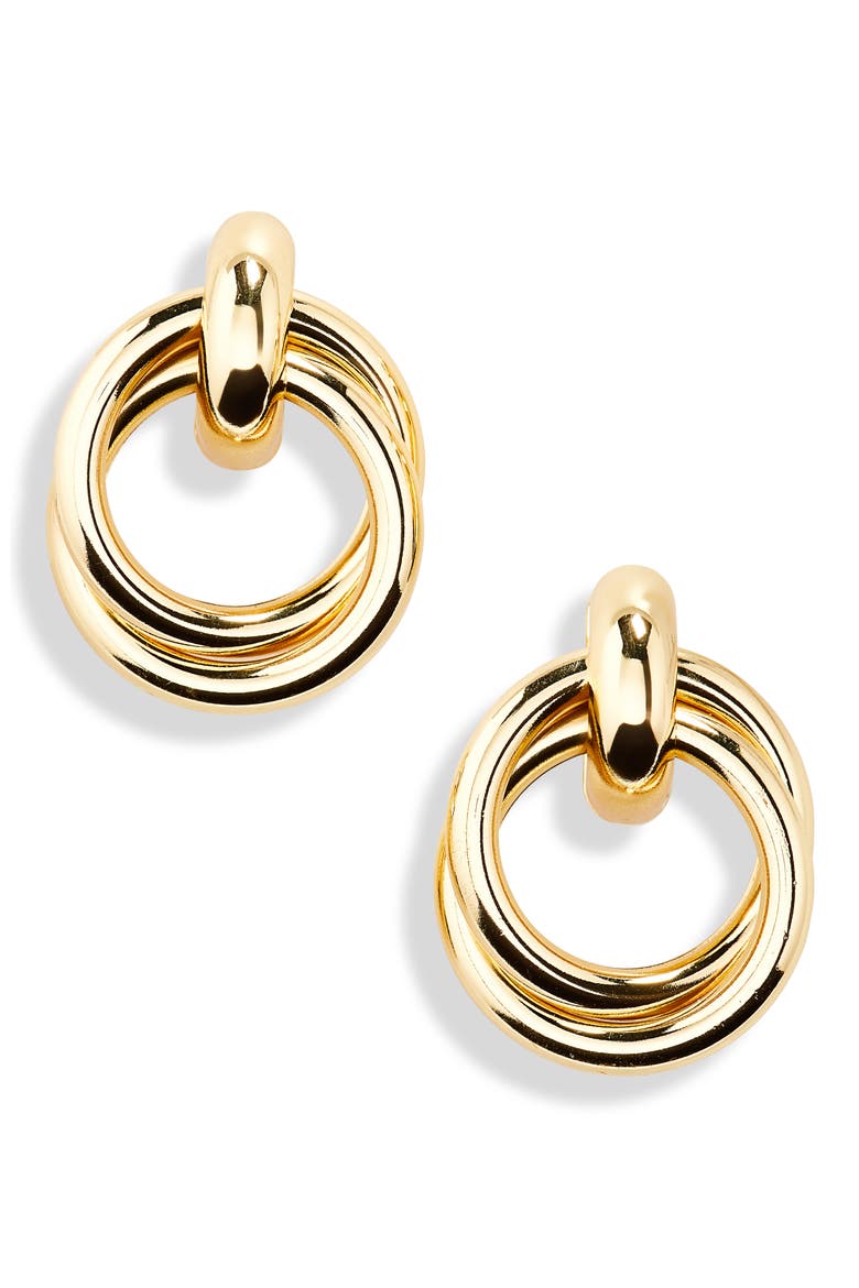 Double Ring Drop Earrings, Main, color, GOLD