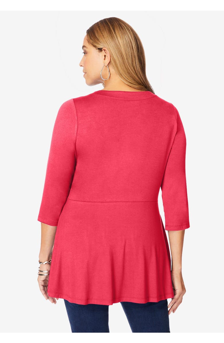 Jessica London Stretch Knit Henley Notch Babydoll Tunic, Alternate, color, Neutral Bias Geo