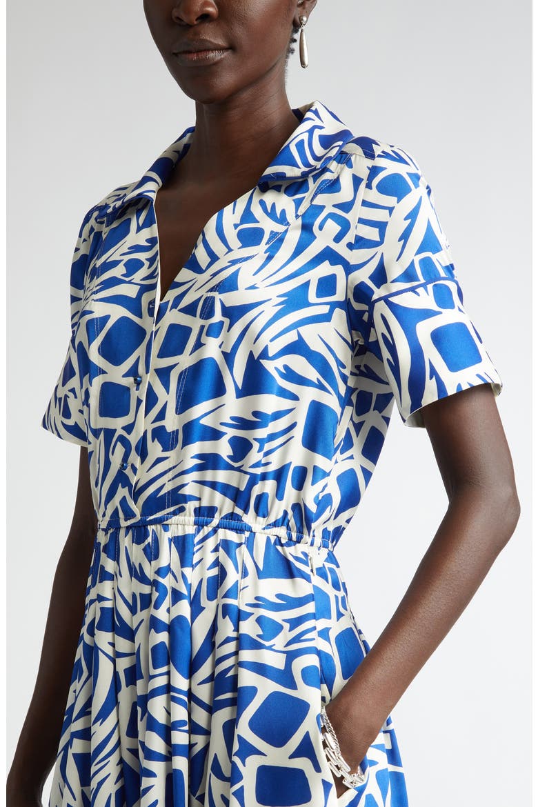 Vintage Botanical Cutout Short Sleeve Midi Dress, Alternate, color, SAPPHIRE/ IVORY
