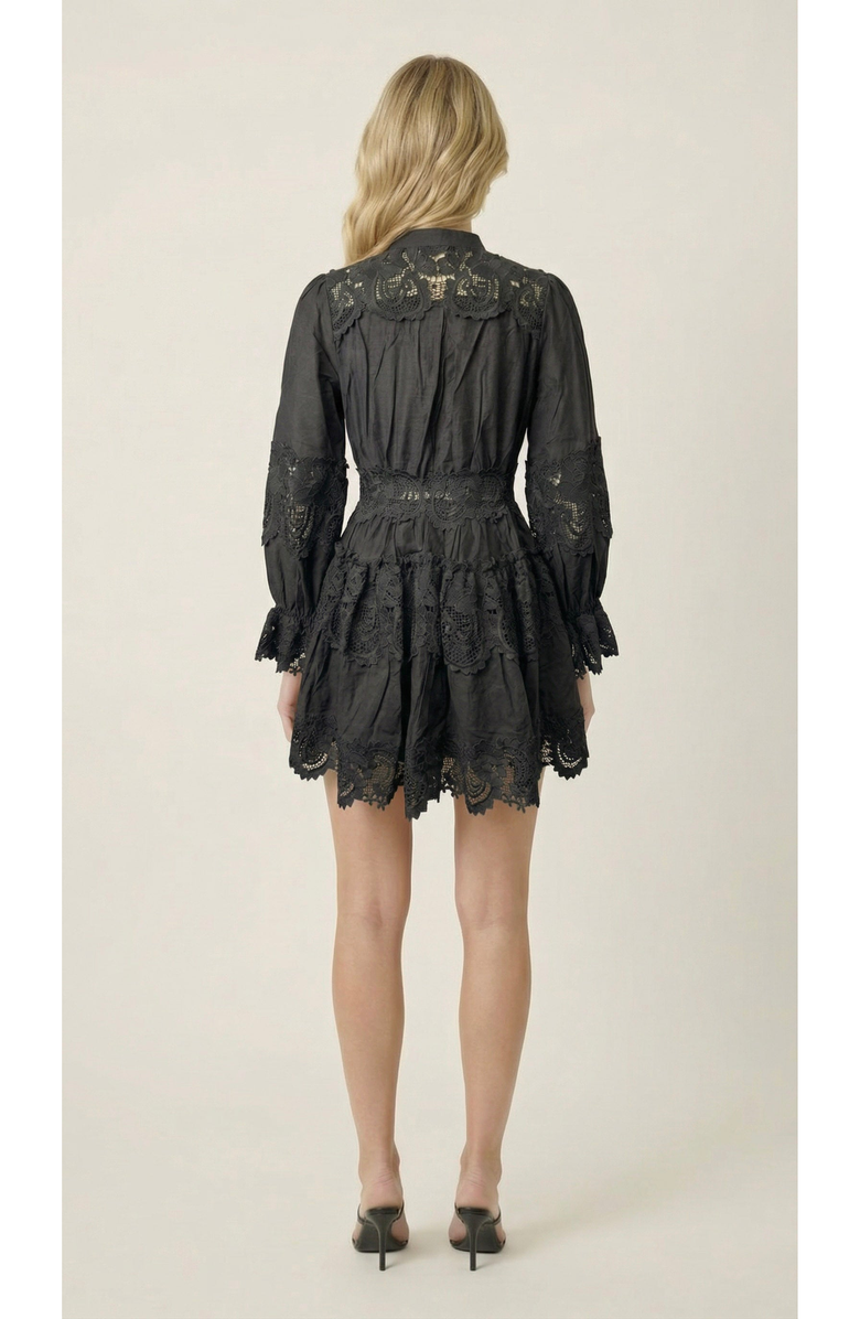 Modenaire Lace Trim Button Front Mini Dress, Alternate, color, Charcoal Grey