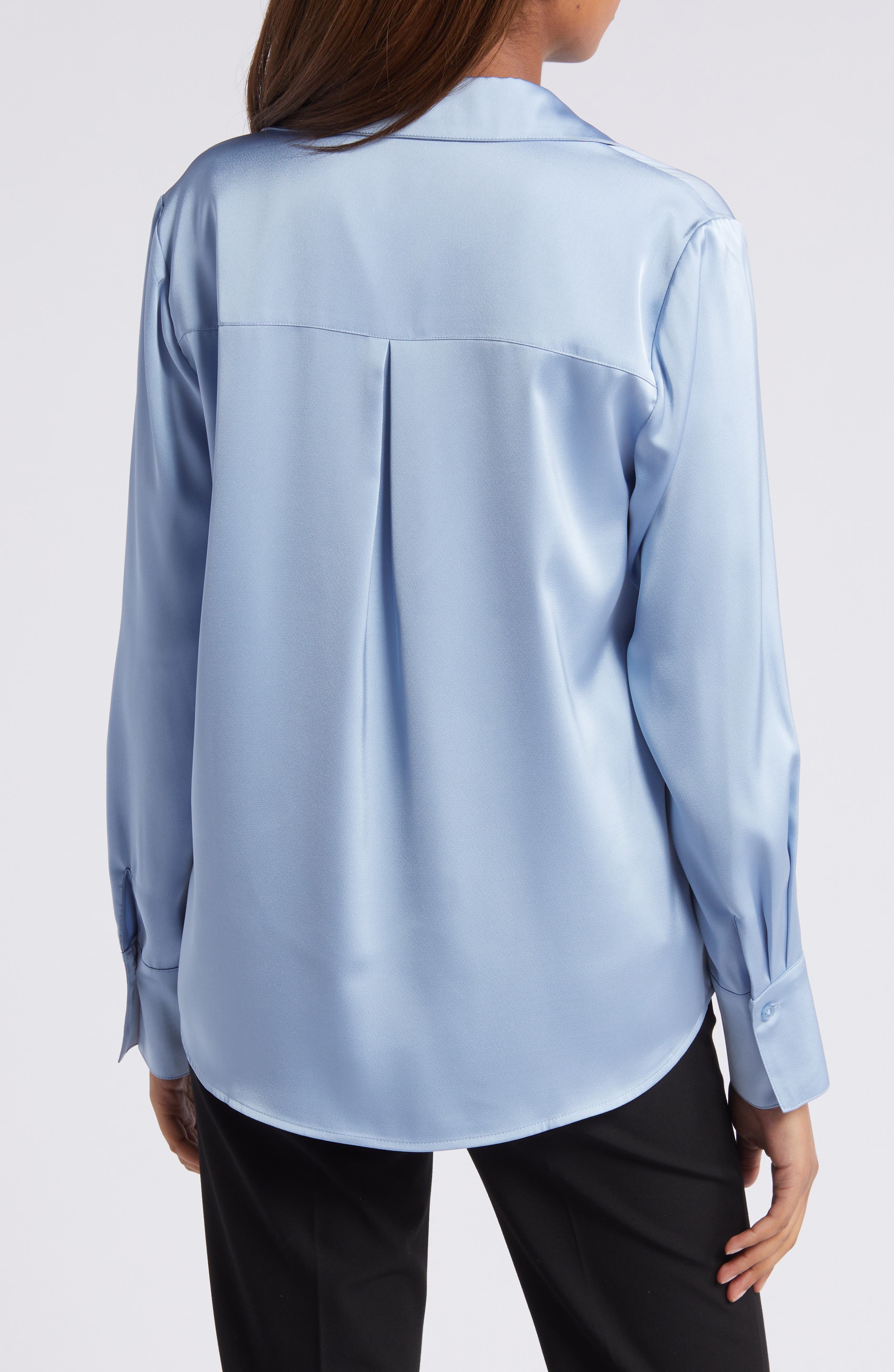 Long Sleeve Satin Button-Up Shirt - image 2