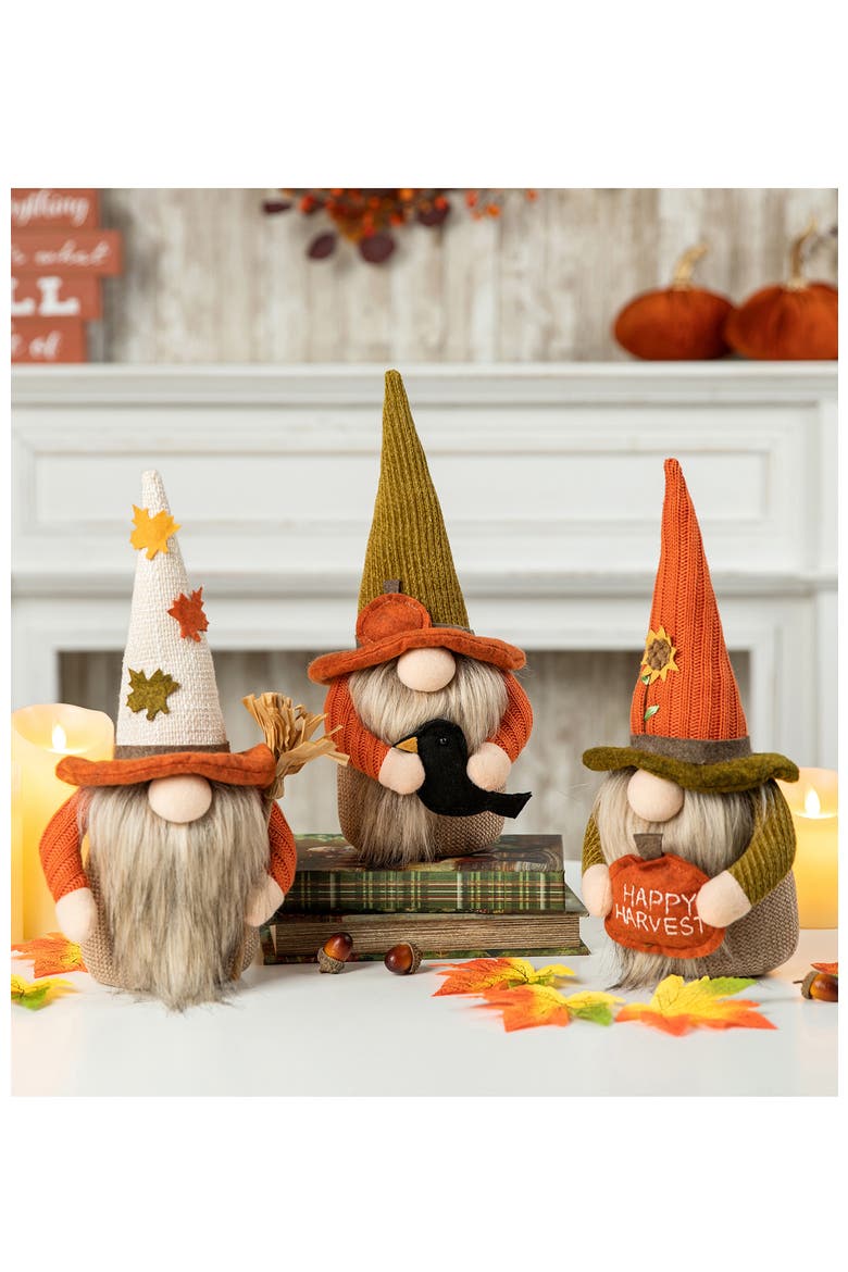 Set of 3 Fall Fabric Gnomes, Alternate, color, Orange