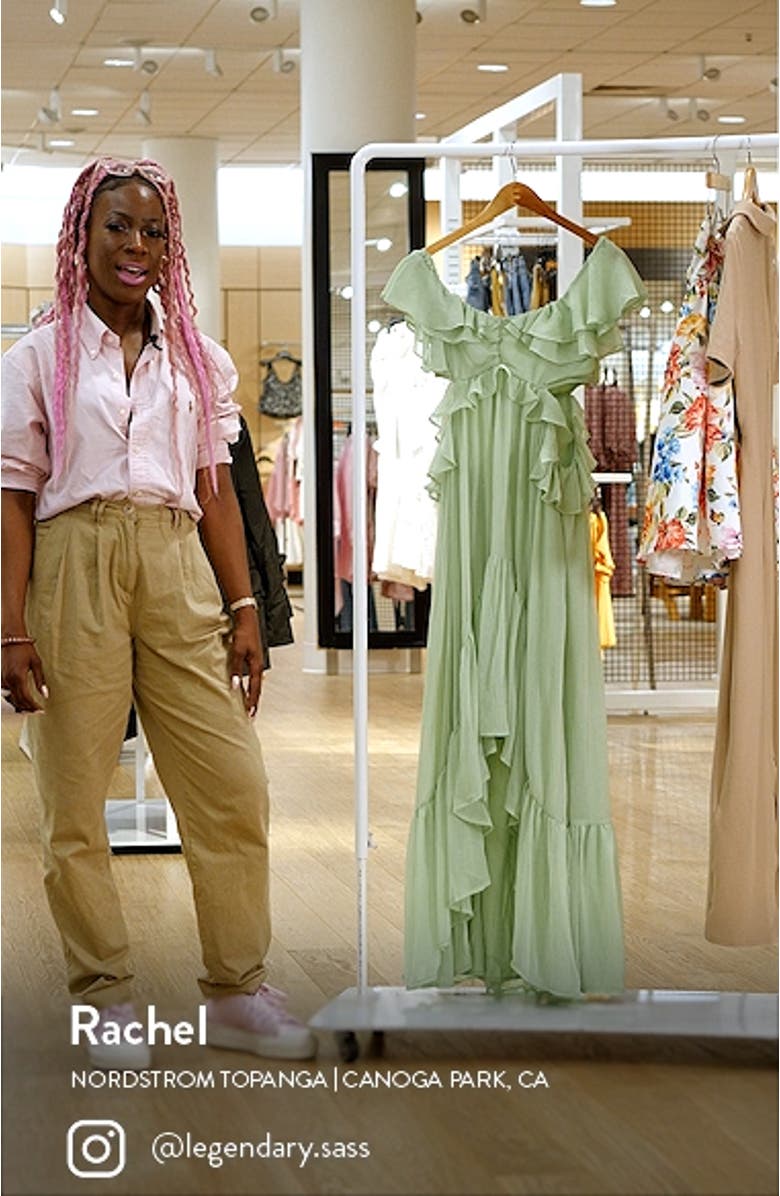 Ruffle Off the Shoulder High-Low Maxi Dress, sales video thumbnail
