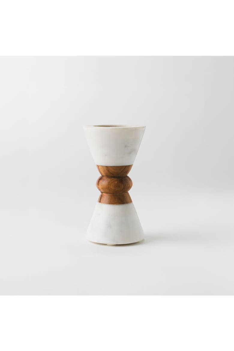 Heirloom Marble & Acacia Candleholders, Alternate, color, White