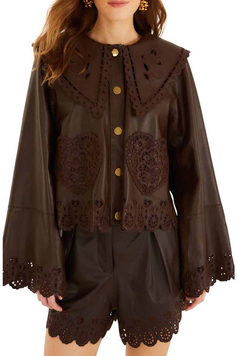 Hearts Richelieu Leather Jacket, Main, color, BROWN