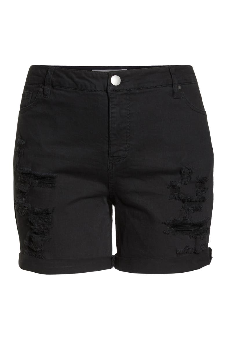 Tinsel Ripped Bermuda Shorts, Alternate, color, BLACK