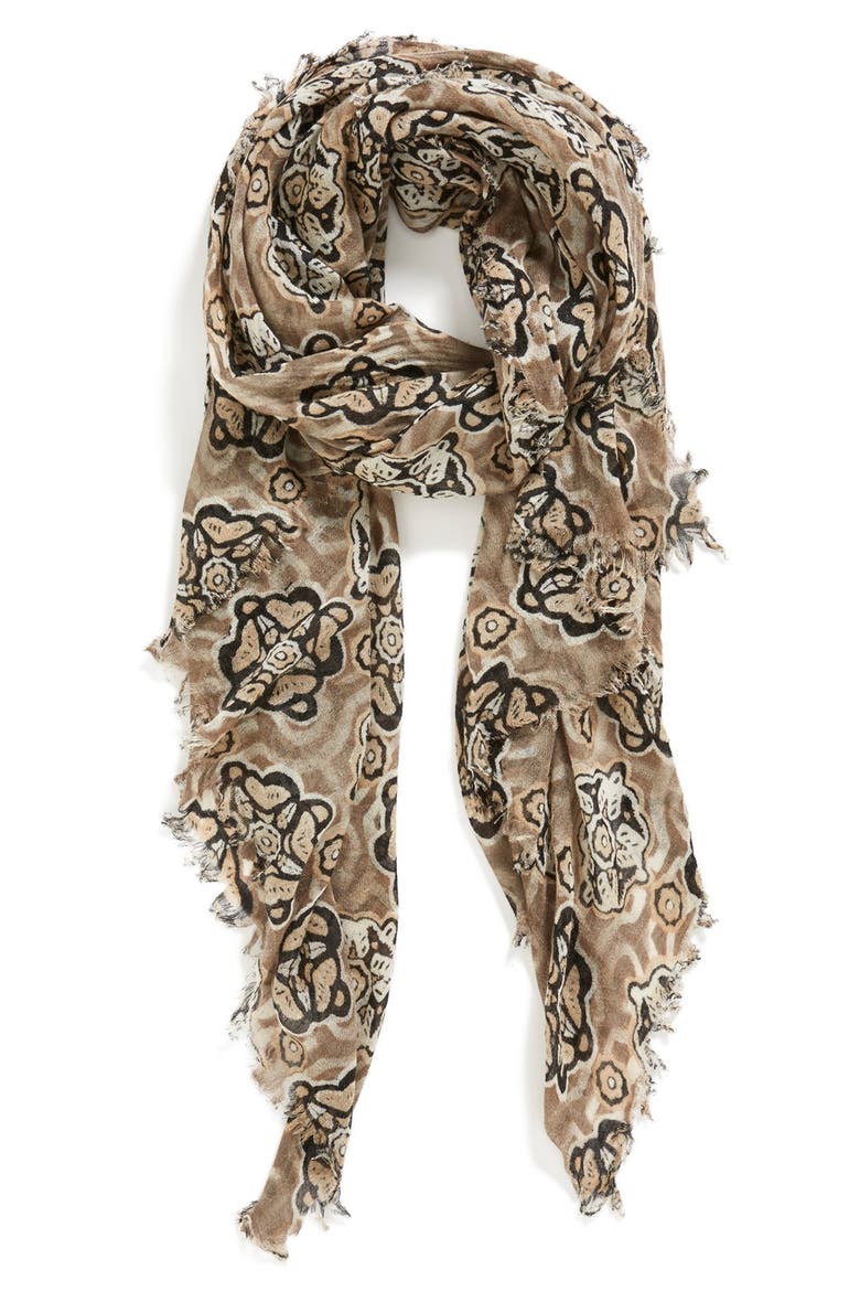 Filigree Print Scarf, Main, color, TAN/ IVORY