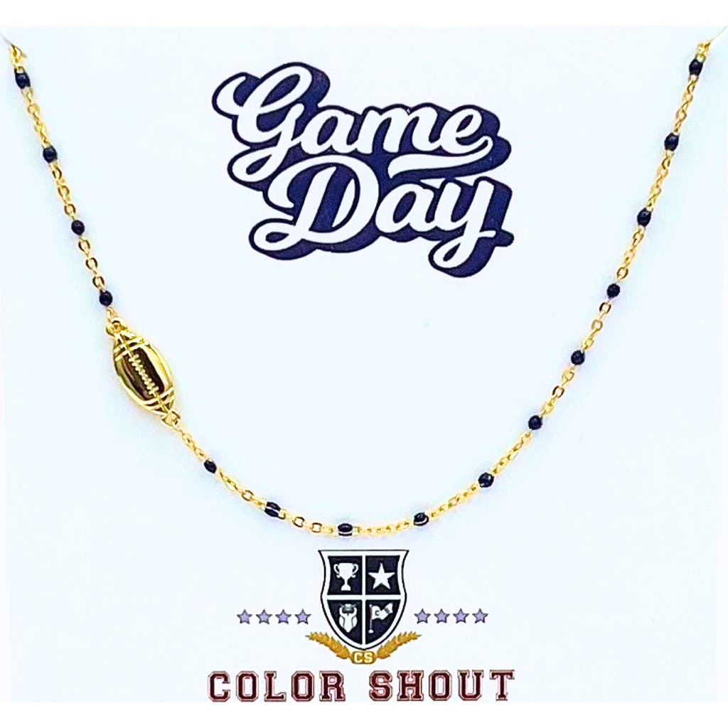 Color Shout Game Day Side Set Football Necklace With Enamel Beads In Gold