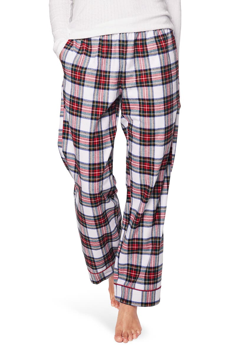 Petite Plume Balmoral Tartan Cotton Twill Pajama Pants, Main, color, White Plaid