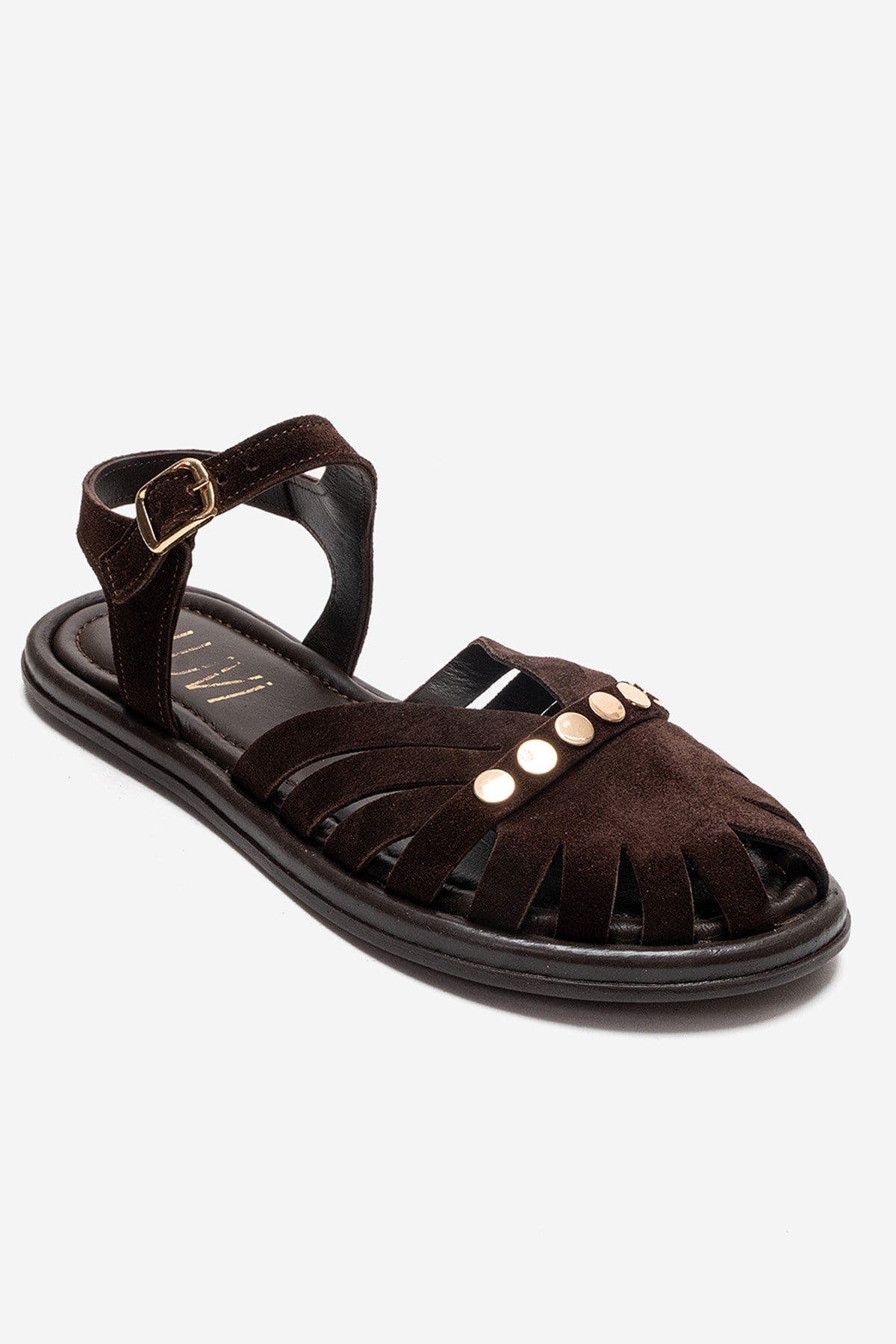 Chiela Leather Ankle Strap Sandal, Alternate, color, Brown Suede