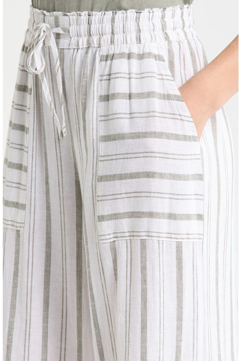 Stella Stripe Linen Blend Paperbag Pants, Alternate, color, EUCALYPTUS GREEN/ WHITE