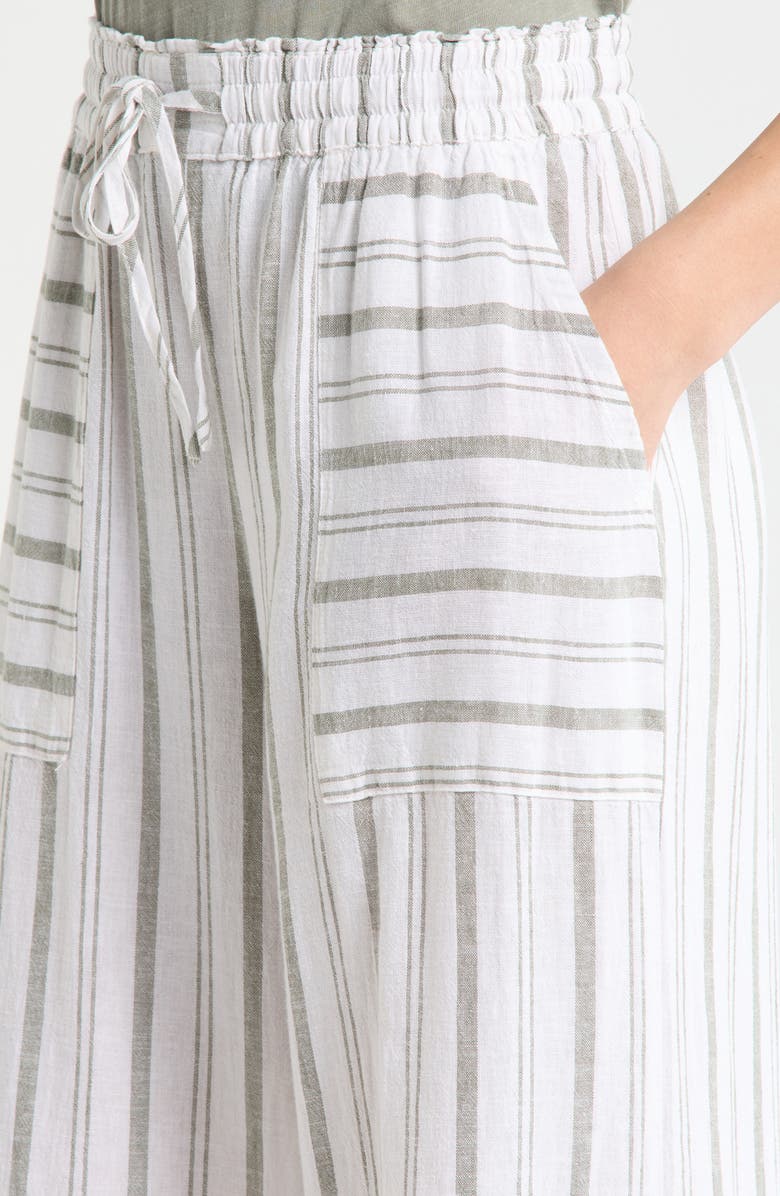 Splendid Stella Stripe Linen Blend Paperbag Pants, Alternate, color, Eucalyptus Green/ White