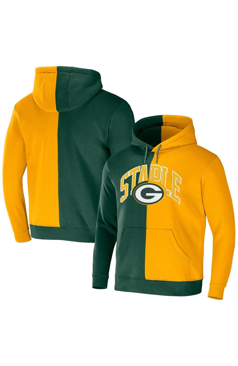 STAPLE Men's NFL x Staple Hunter Green Green Bay Packers Split Logo Pullover Hoodie, Main, color, 
