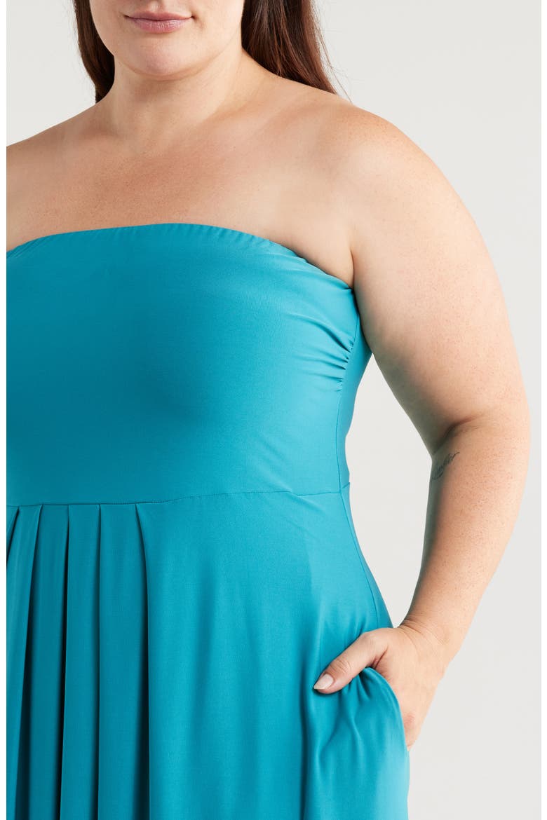 Pleated Stretch Strapless A-Line Dress, Alternate, color, TEAL