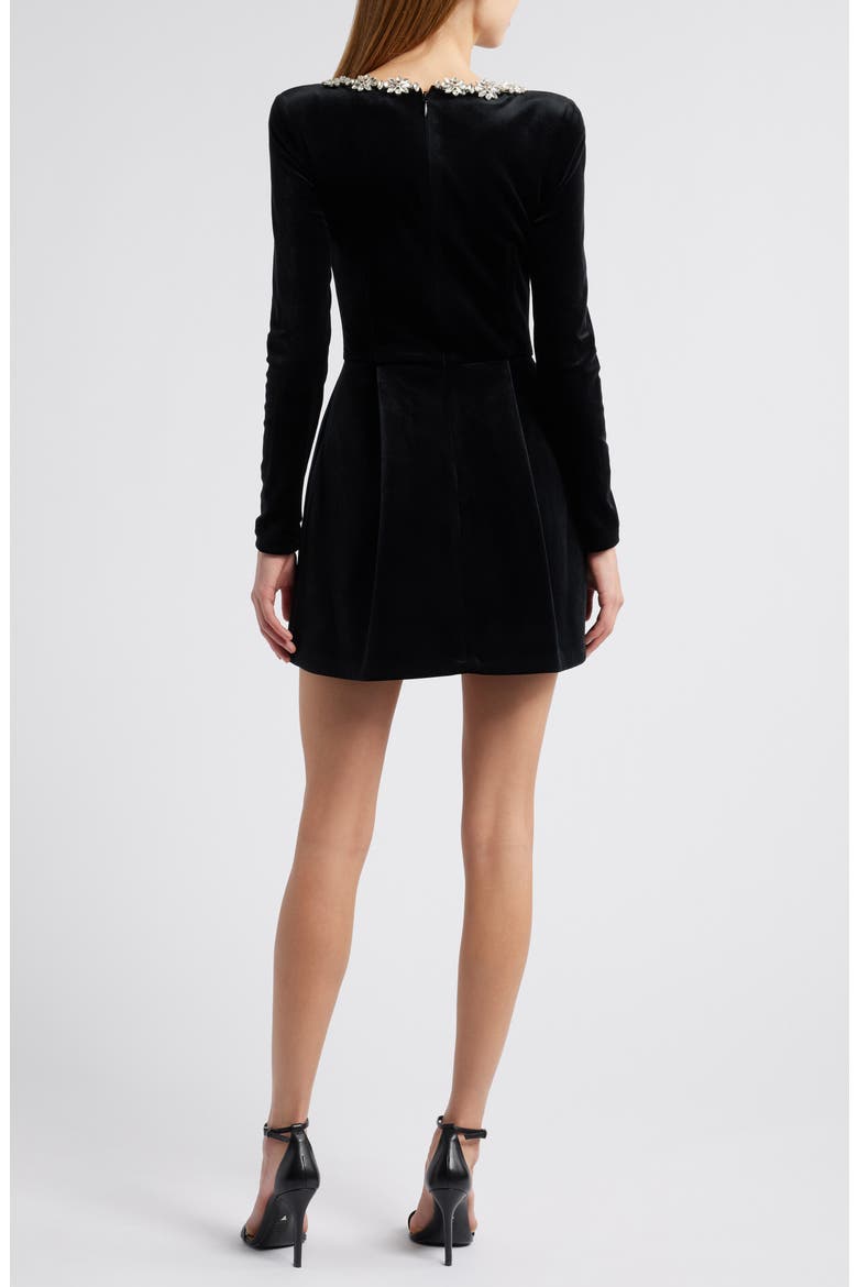 Kimberly Long Sleeve Embellished Velvet Minidress, Alternate, color, BLACK