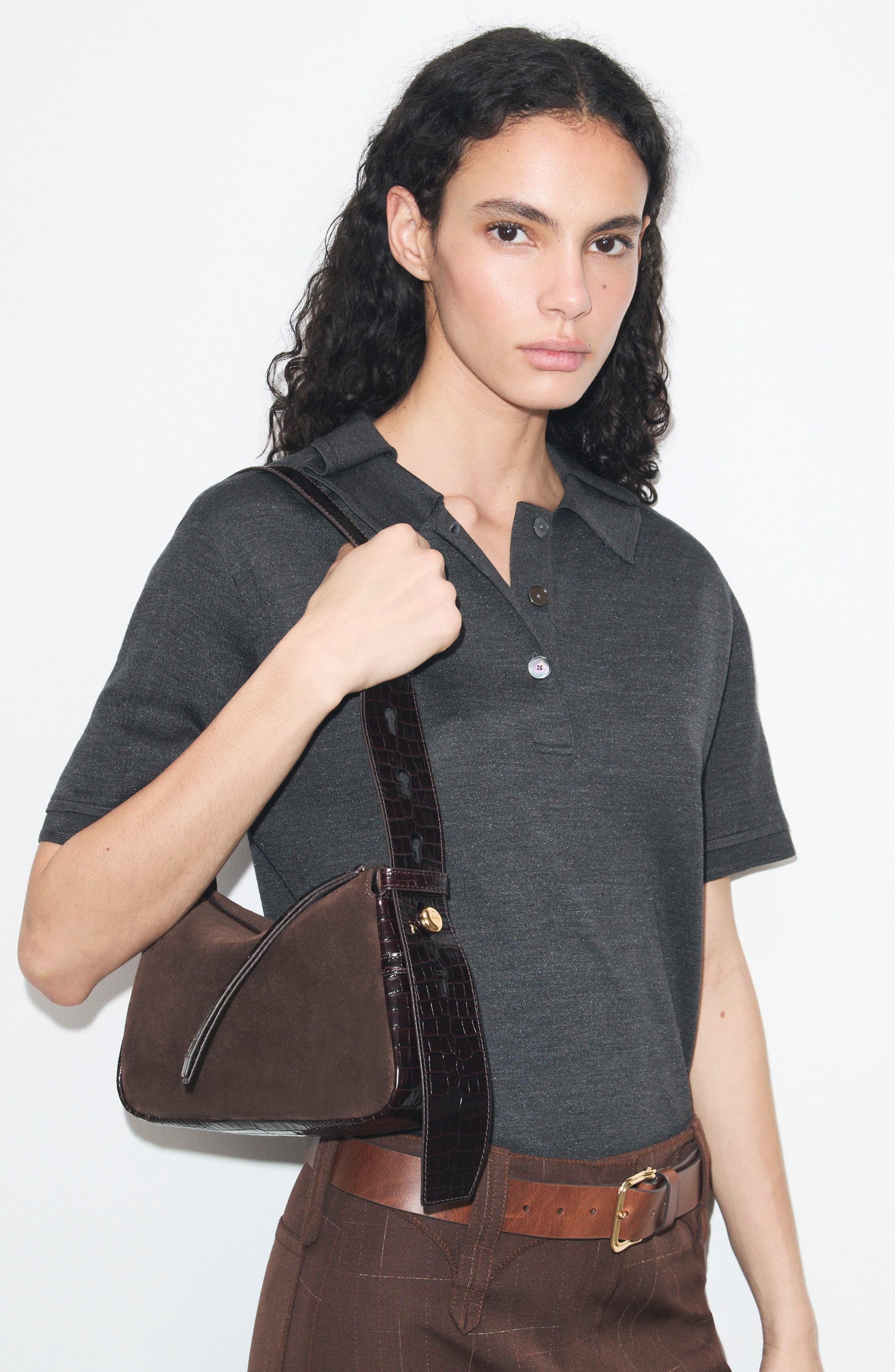 Small Romy Suede Shoulder Bag, Alternate, color, DARK COCOA