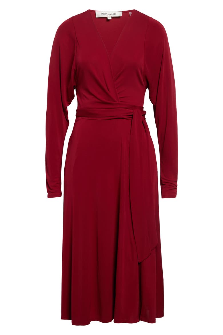 Amara Long Sleeve Faux Wrap Dress, Main, color, TITIAN RED