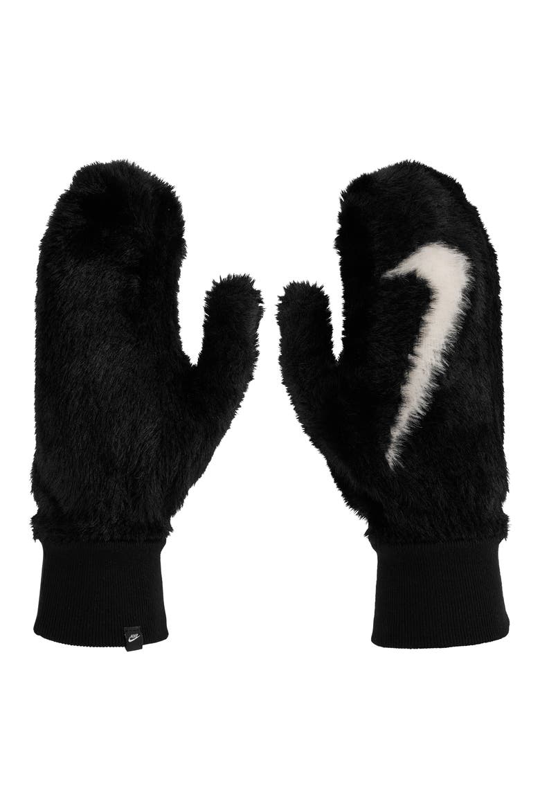 Fuzzy Faux Fur Mittens, Main, color, BLACK/ WHITE