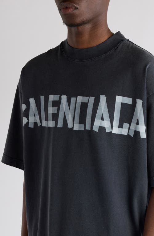 Balenciaga Black T-shirt With Lettering Logo Printed On The Front And Back In Cotton Man In 1041 Faded Washed Black