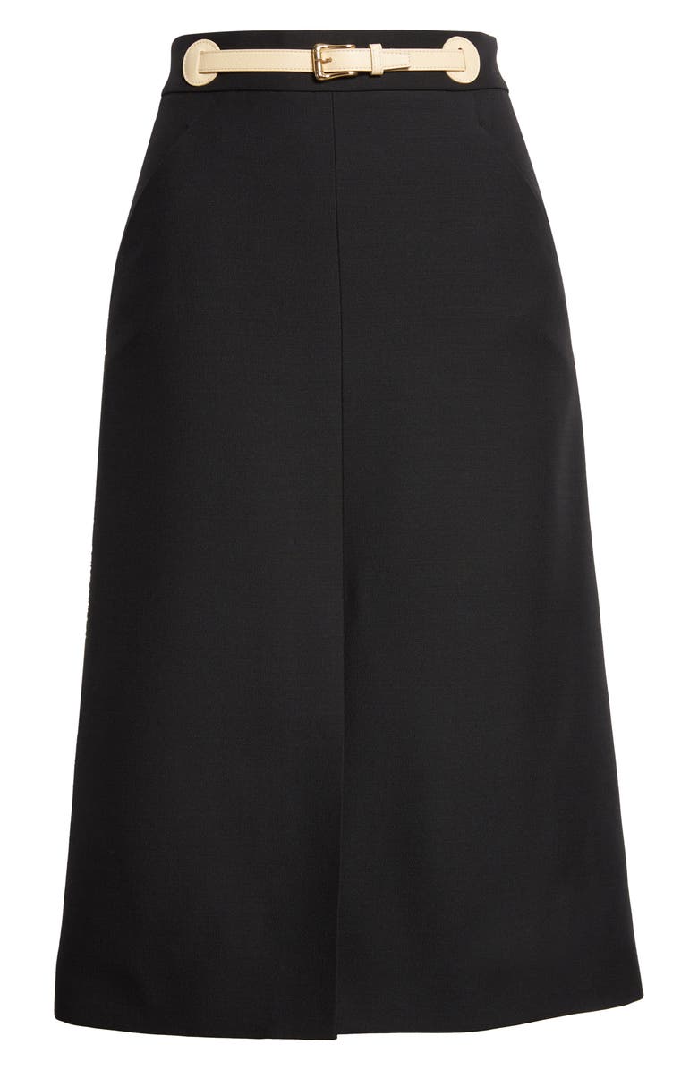 Valentino Garavani Belted Virgin Wool & Silk Midi Skirt, Main, color, Black/ Light Hazelnut