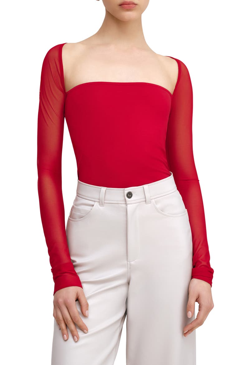 Lucia Jersey & Mesh Top, Main, color, RED