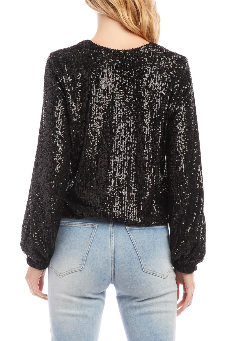Sequin Blouson Sleeve Top, Alternate, color, BLACK