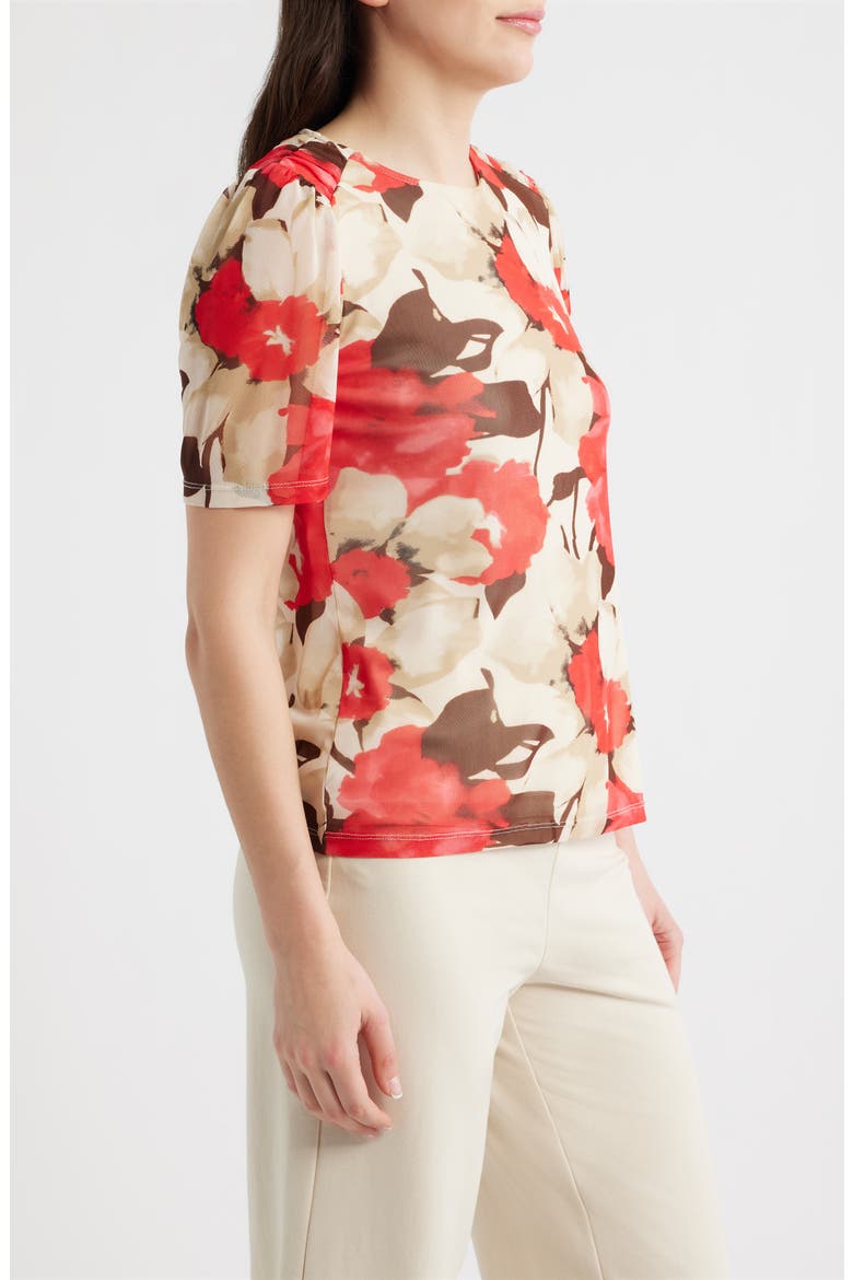 Floral Print Ruched Sleeve Top, Alternate, color, WHITE DOVE MULTI