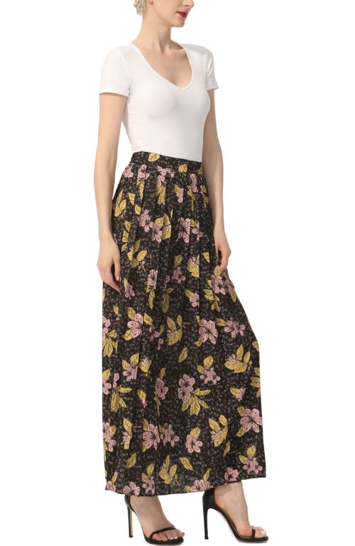 Kimi & Kai Print Box Pleat Maxi Skirt In Pink Yellow
