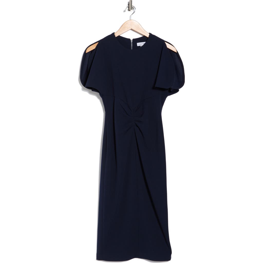 Calvin Klein Ruched Front Sheath Dress In Blue