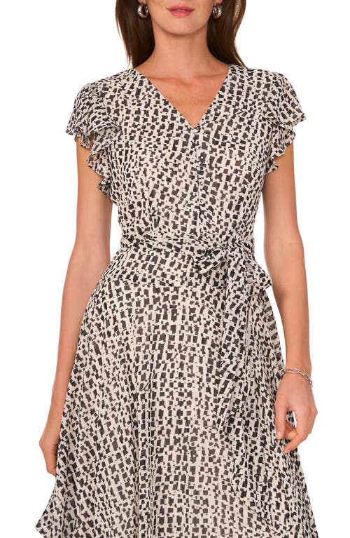 VINCE CAMUTO VINCE CAMUTO ASYMMETRIC TIE WAIST FLUTTER SLEEVE MIDI DRESS 
