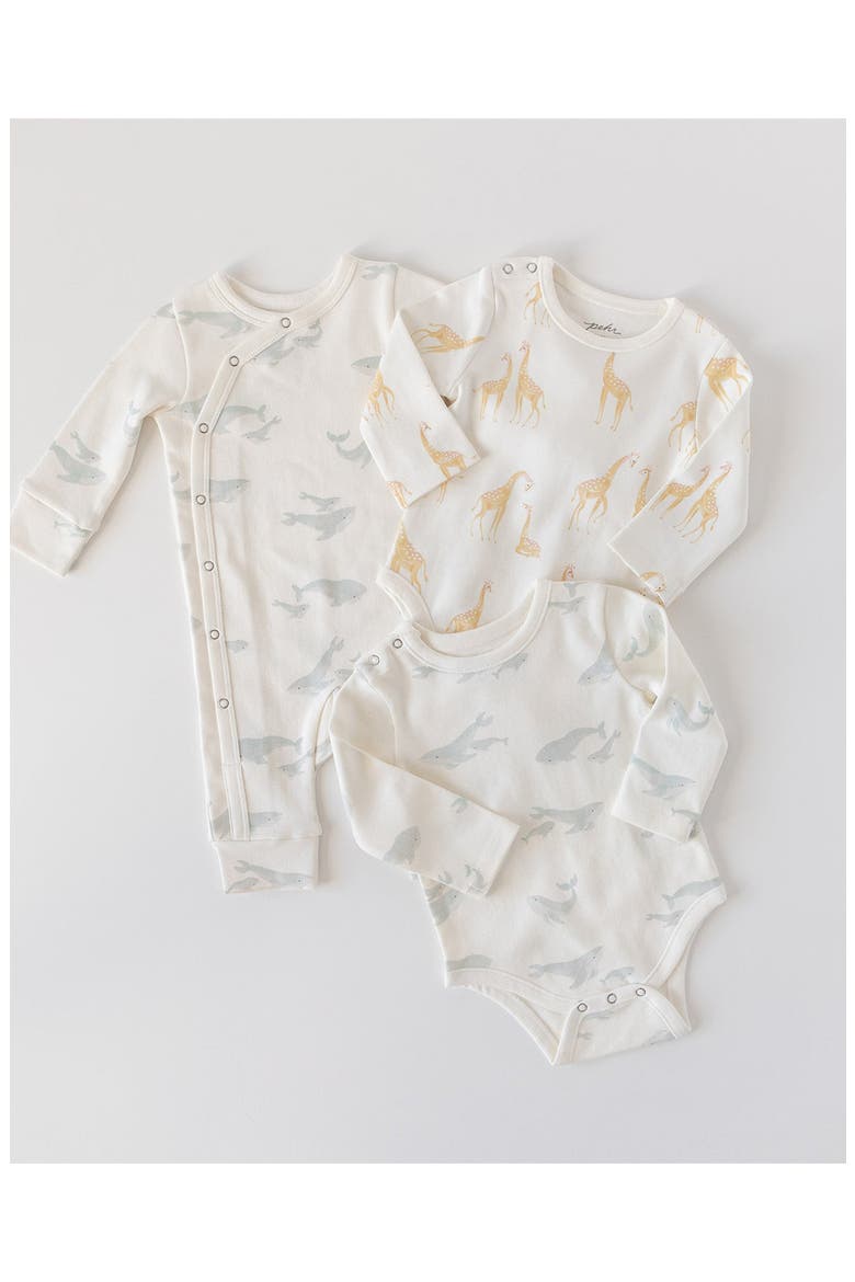 Follow Me Whale Print Organic Cotton Romper, Alternate, color, LIGHT BLUE