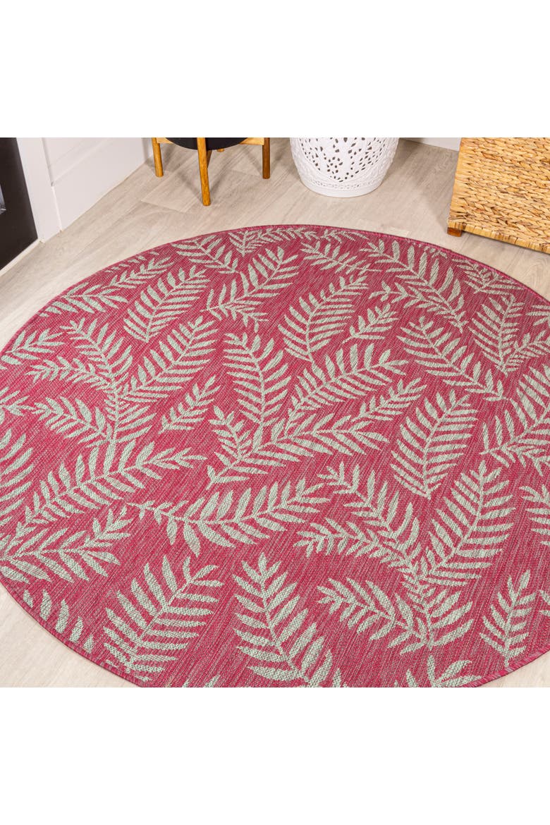 Nevis Palm Frond Indoor/Outdoor Round Area Rug, Main, color, Fuchsia/Light Gray