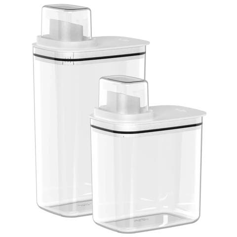 Durable Clear Laundry Detergent Dispenser Organizer with Measuring Cap 2 Pack, 50 oz and 77 oz