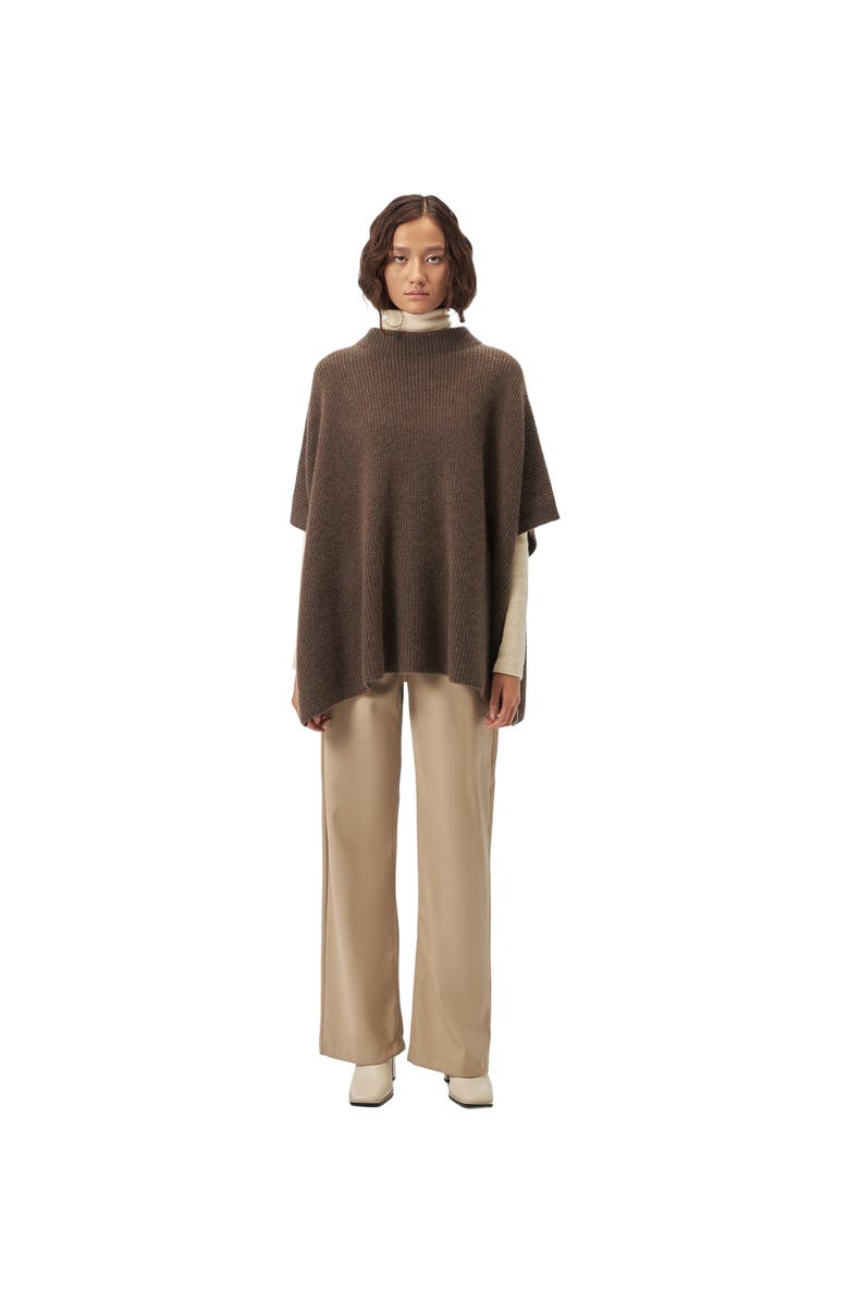 GOBI Mongolian Cashmere Rib-Knit Cashmere Poncho, Main, color, Cocoa