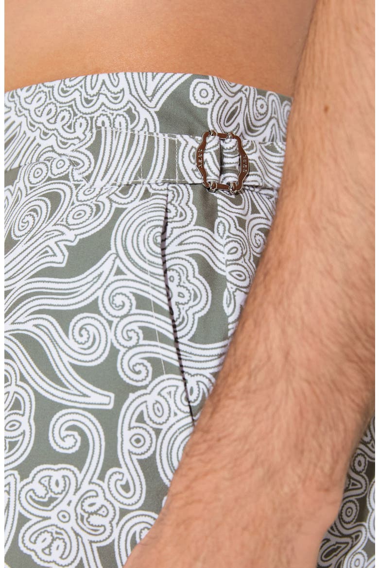 Fallow Floral Side Adjuster Swim Trunks, Alternate, color, SAGE GREEN